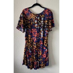 Anthropologie Women's Mini Dress Size 8 Ruffled Satin Floral Open Low Back Boho